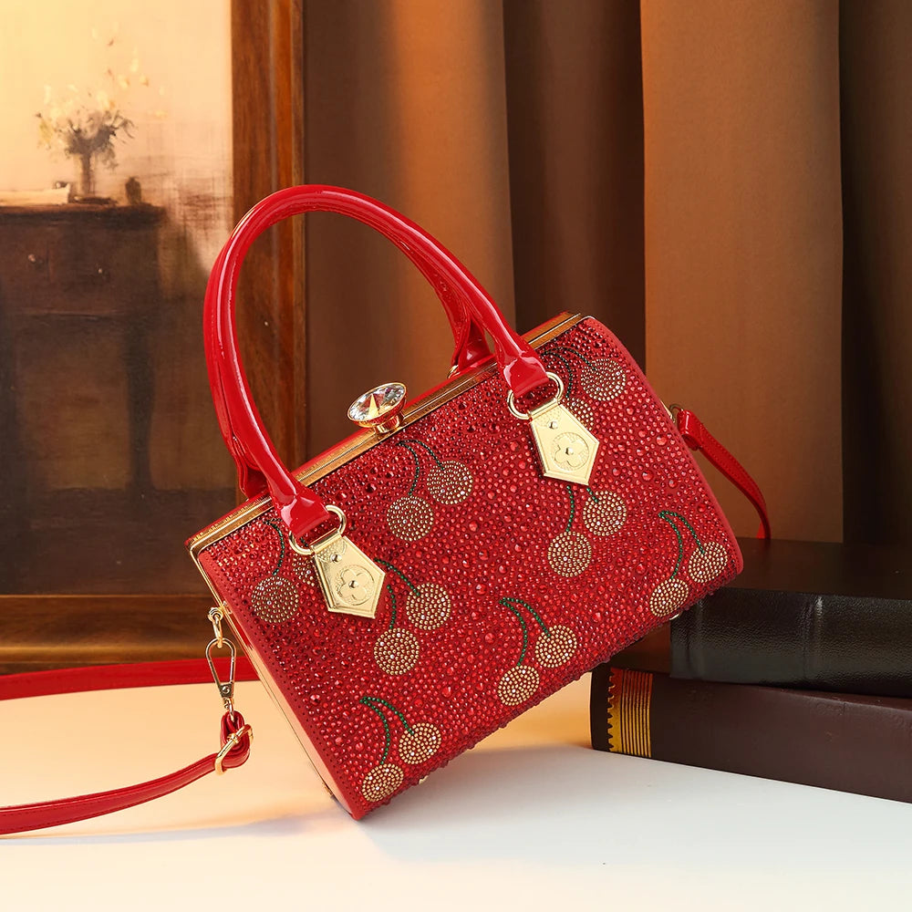 Cherry-Pattern Rhinestone Bag, Evening Party Tote - product photo 3