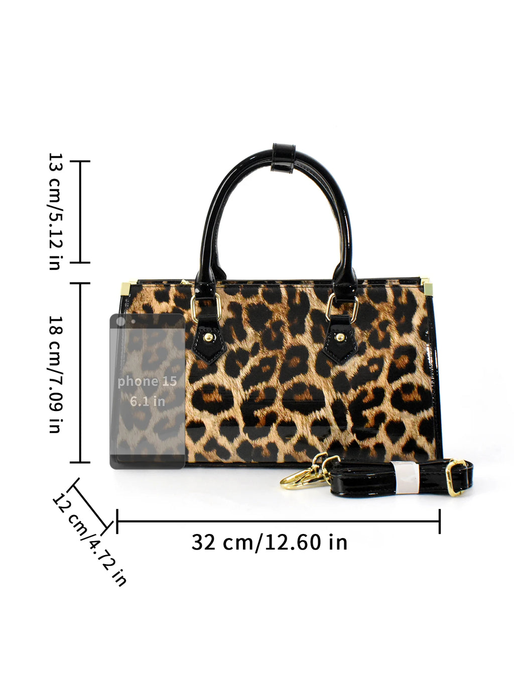 Leopard Tote with Patent Trim, Top-Handle Satchel - product photo 6