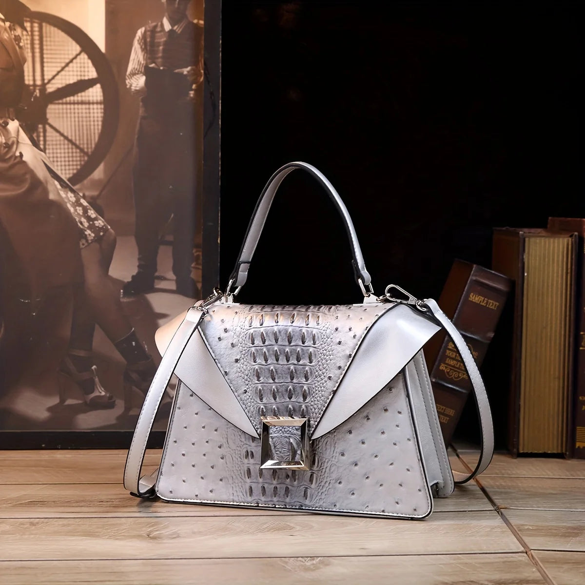 Alligator-Pattern Pillow Tote, Retro PU Shoulder Bag - product photo 5