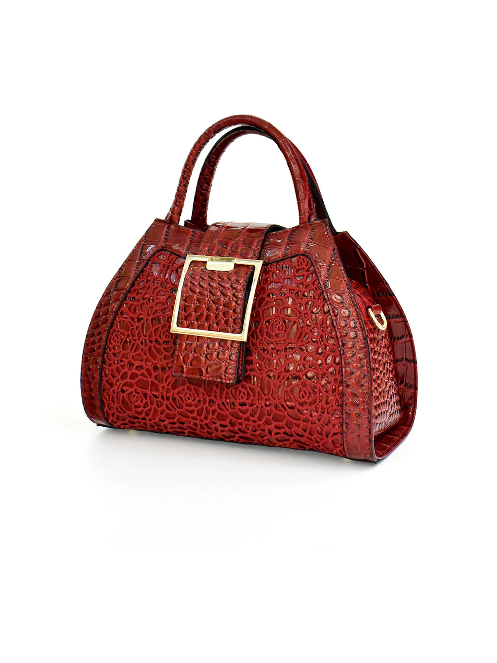 Croc-Embossed Rose Satchel with Gold-Buckle Handle - product photo 4