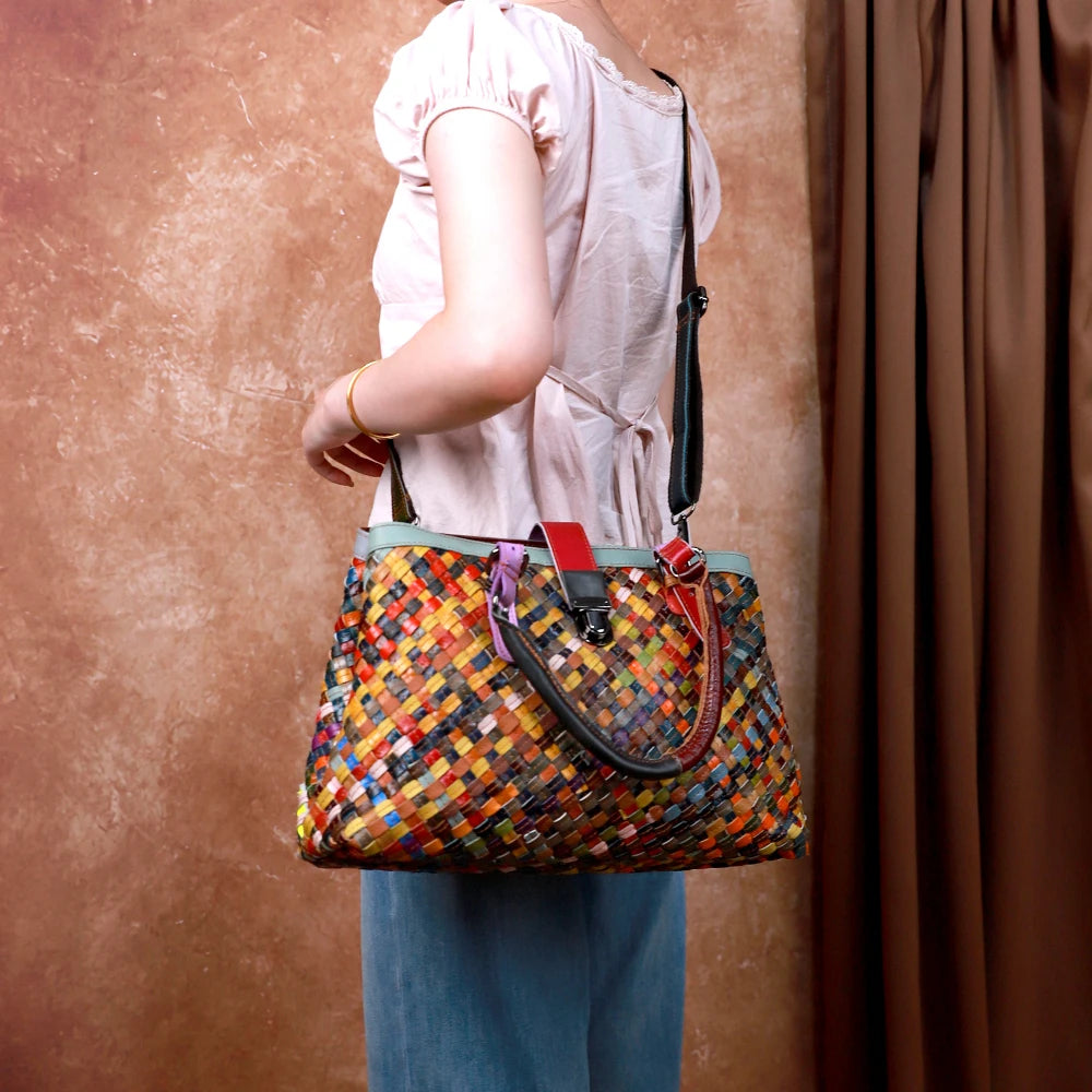 Woven Leather Crossbody Bag, Large-Capacity Shoulder Tote - product photo 6