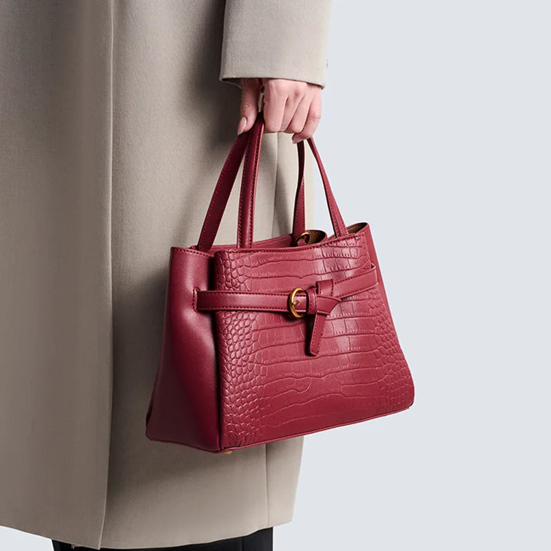 Red Bridal Shoulder Bag, Alligator-Pattern Wedding Bag - product photo 3