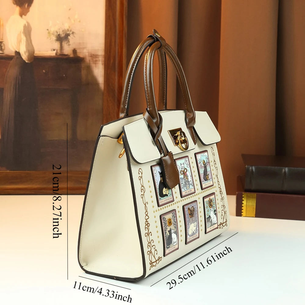 Tarot Cat-Print Boston Bag, Artistic Shoulder Bag - product photo 6