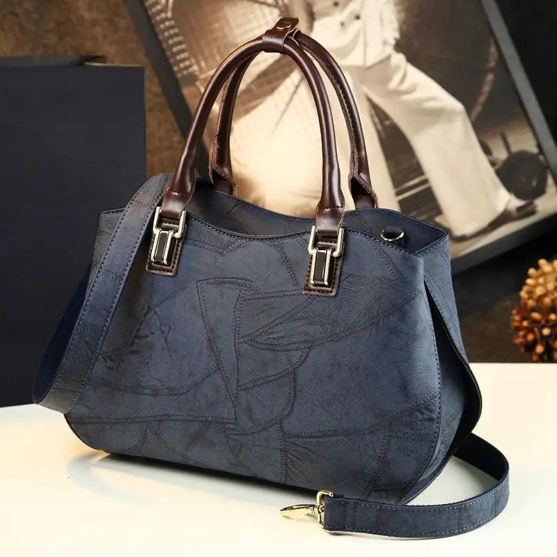 Distressed PU Patchwork Tote, Textured Shoulder Bag - product photo 3