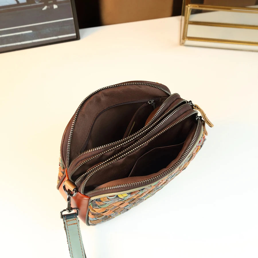 Woven Genuine Leather Crossbody Bag, Compact Messenger - product photo 4