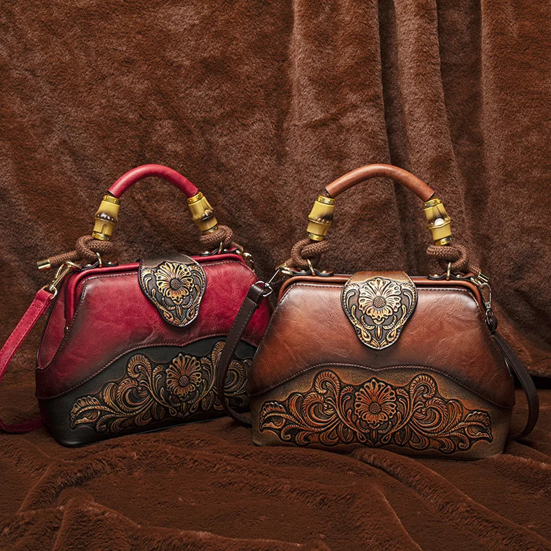 Floral Embroidered Shoulder Bag, Vintage PU Handbag - product photo 5