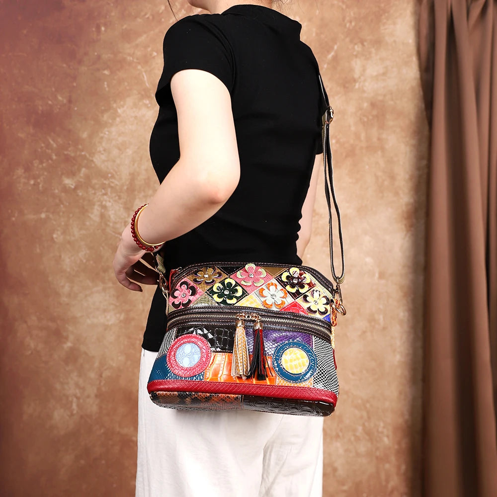Geometric Genuine Leather Crossbody Bag with Tassel - product photo 6
