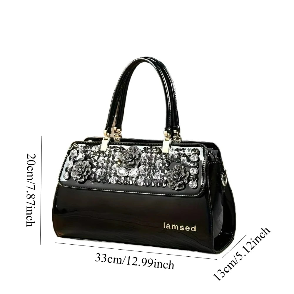 Rhinestone Classic Tote, Large PU Shoulder Bag - product photo 2