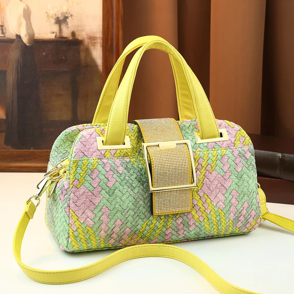 Woven Plaid Boston Bag, Top-Handle Satchel - product photo 2