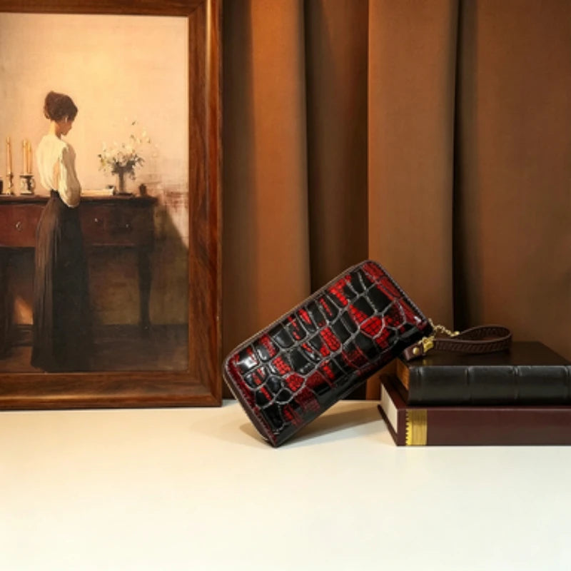 Glossy Croc Long Wallet, Clutch with Wristlet - product photo 4
