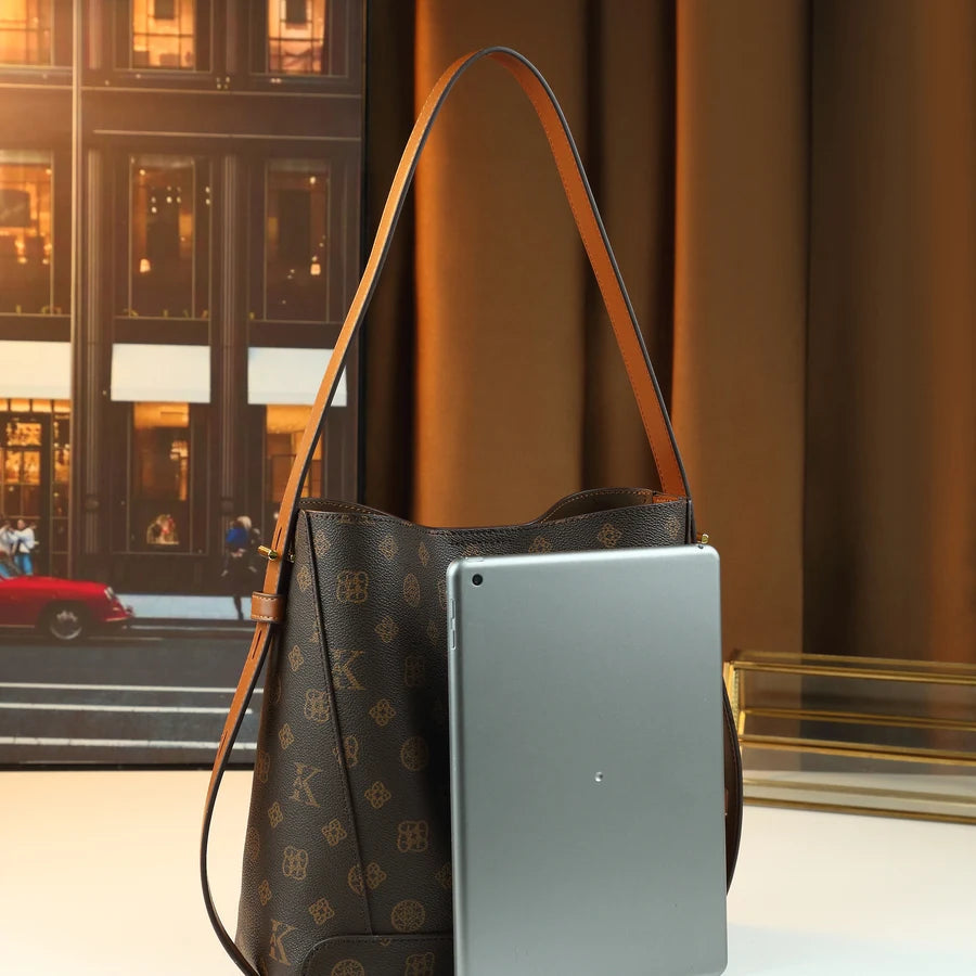 Monogram-Pattern Underarm Bag, Vintage PU Satchel - product photo 3