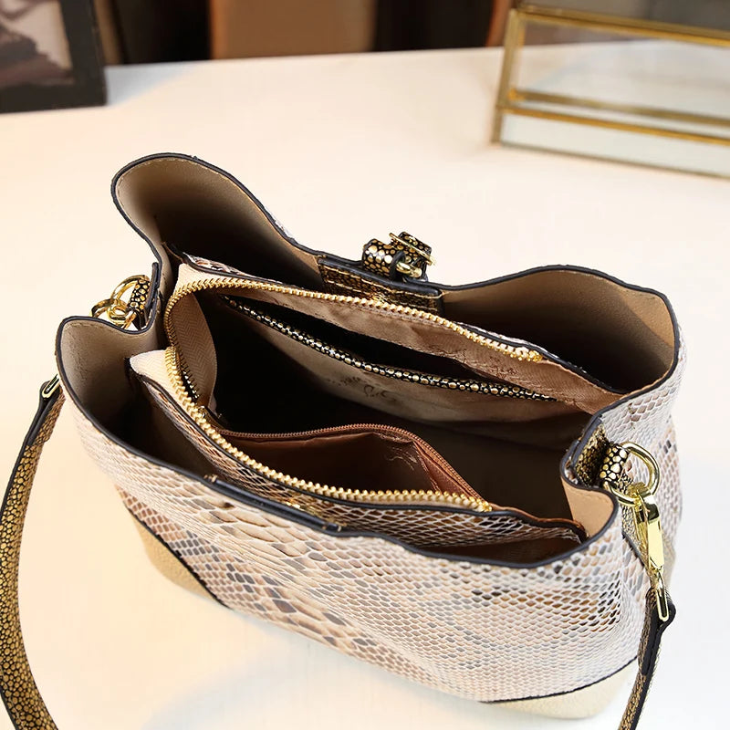 Barrel-Shaped Shoulder Bag, Animal-Print PU - product photo 6