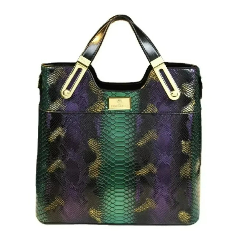 Serpentine-Print PU Tote with Contrast Splicing - product photo 5