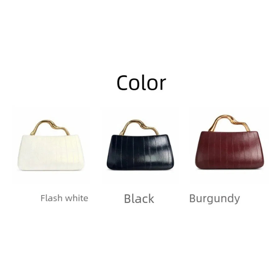 Curved Metal-Handle Bag, Minimalist Chain Purse - product photo 5