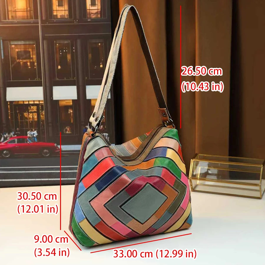 Geometric Patchwork Genuine Leather Square Bag - product photo 2
