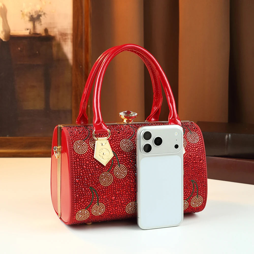 Cherry-Pattern Rhinestone Bag, Evening Party Tote - product photo 6