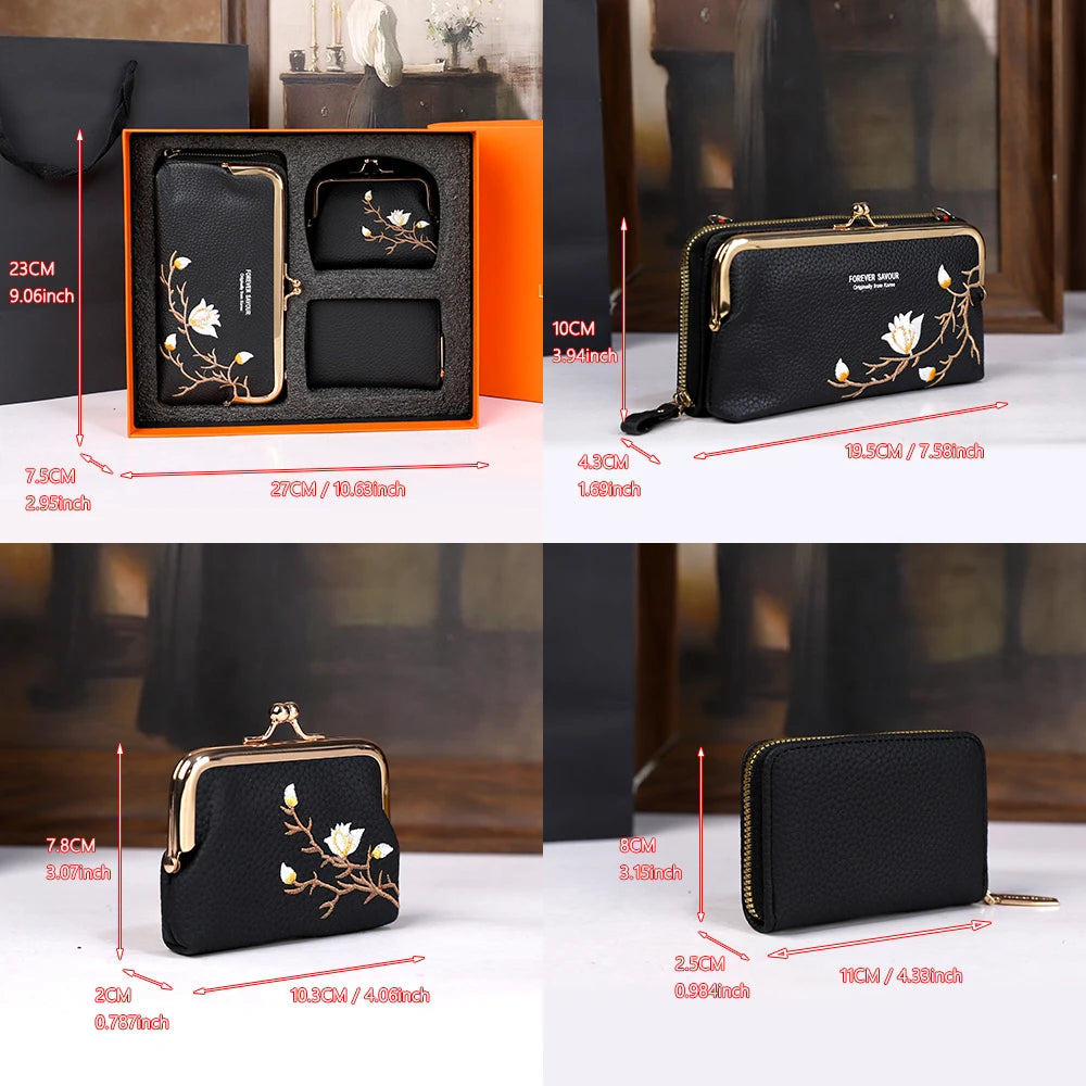 Embroidered Wallet Gift Set, Long Wallet & Card Holder - product photo 4