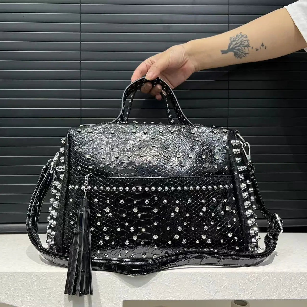 Pearl-Detail Leopard Bag, Vintage Shoulder Handbag - product photo 6