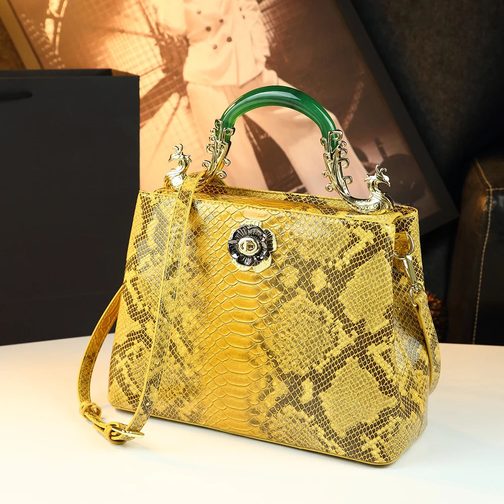 Snakeskin Genuine Leather Bag with Jade Handle - product photo 3