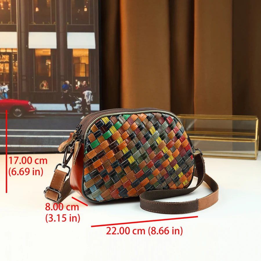 Woven Genuine Leather Crossbody Bag, Compact Messenger - product photo 2