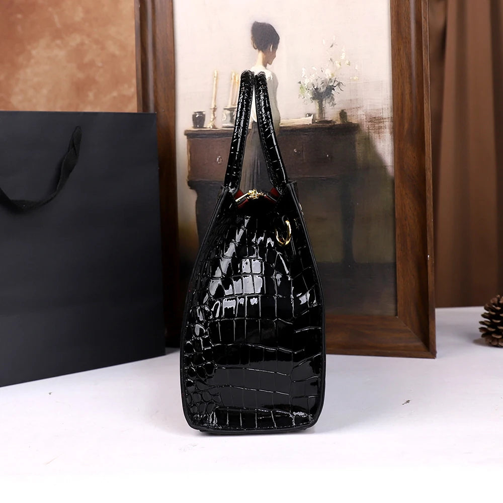 Rhinestone Top-Handle Bag, Croc-Embossed Shoulder Bag - product photo 5