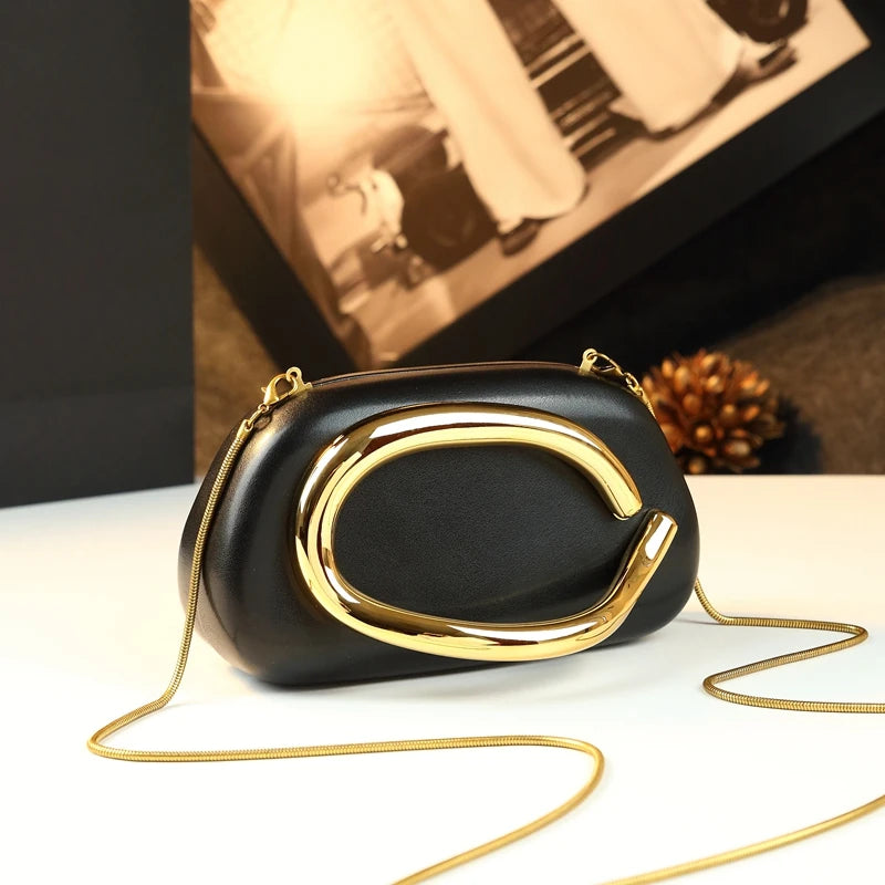 Shell-Clasp Evening Bag with Chain, PU Dinner Bag - product photo 2