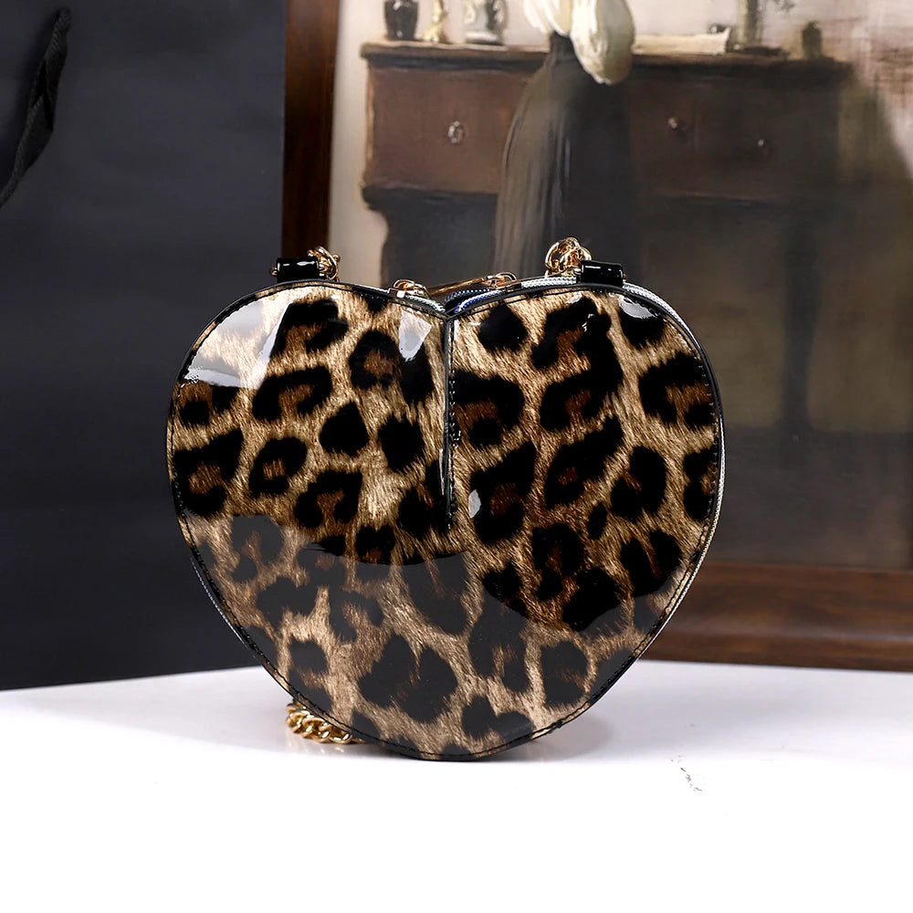 Heart-Shaped Leopard Bag, Mini Crossbody Purse - product photo 1