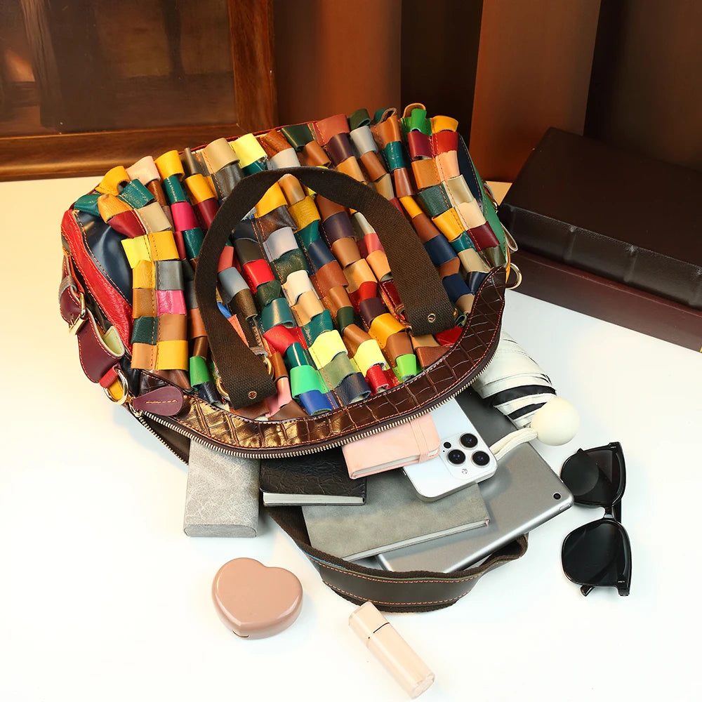 Woven Genuine Leather Tote, Large Shoulder Bag - product photo 6