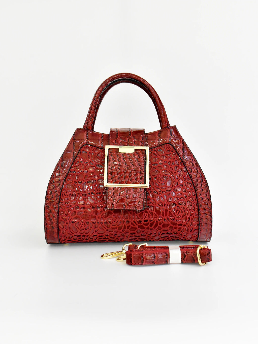 Croc-Embossed Rose Satchel with Gold-Buckle Handle - product photo 6