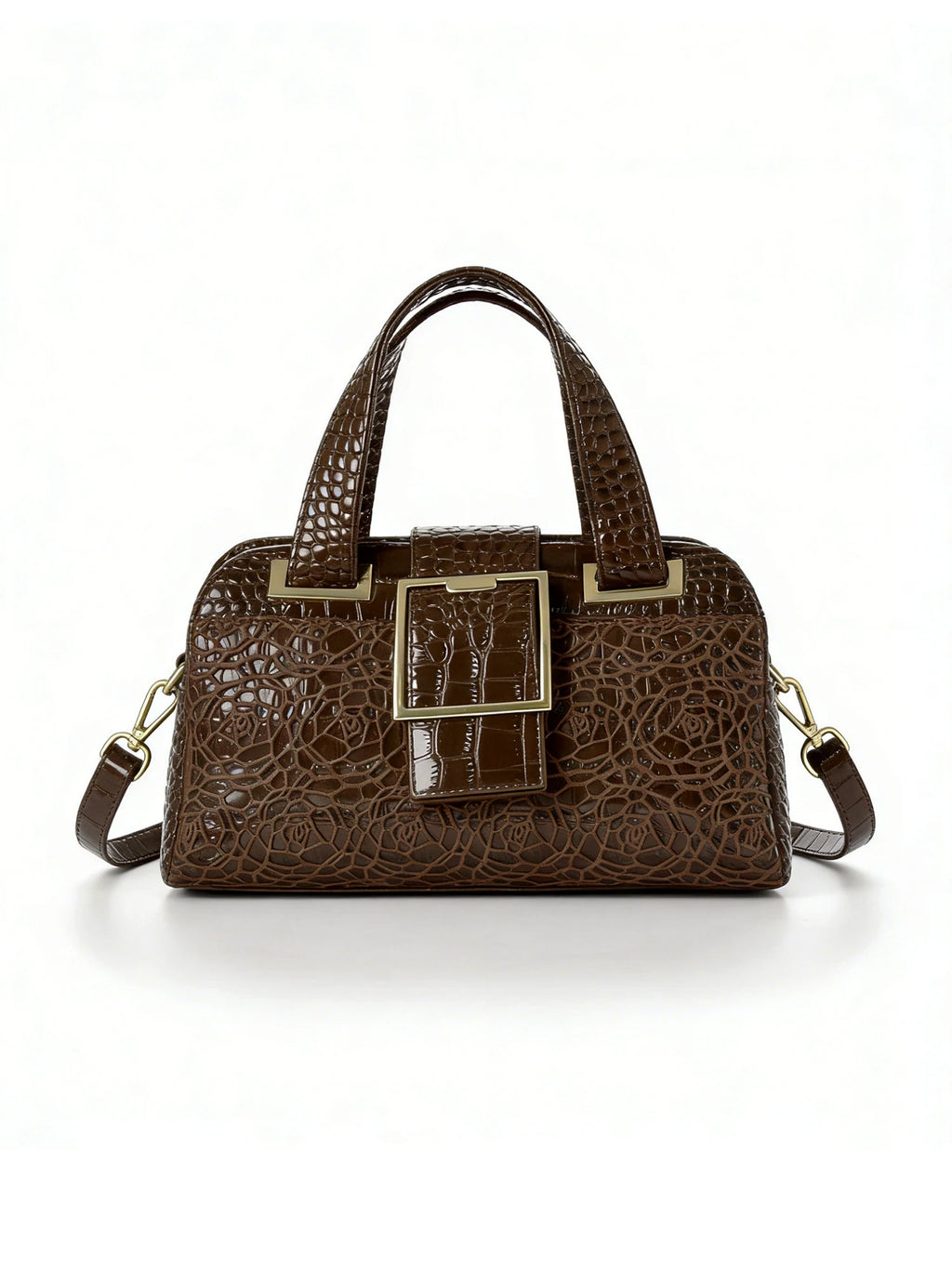 Croc-Embossed Floral Tote, Gold-Buckle Shoulder Bag - product photo 6