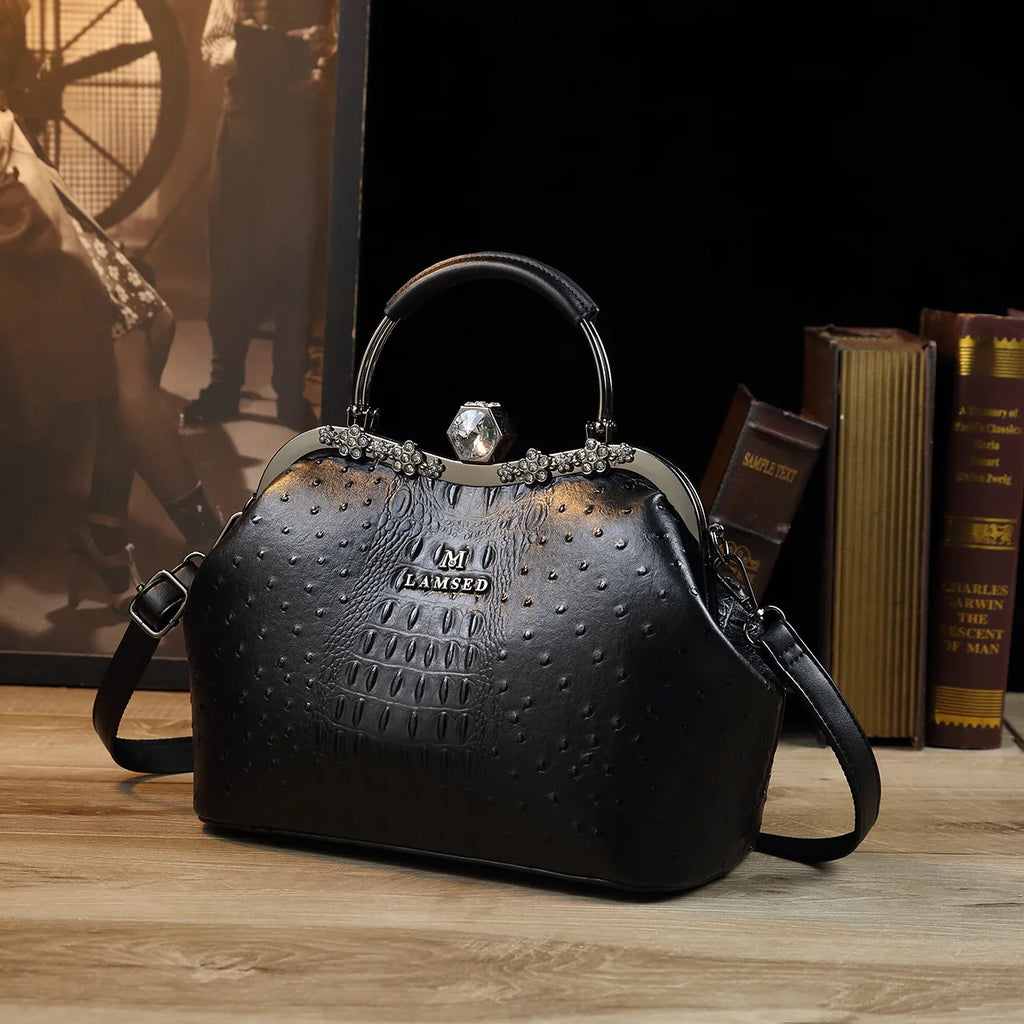 Lacquered Alligator-Pattern Bag with Diamonds - product photo 3