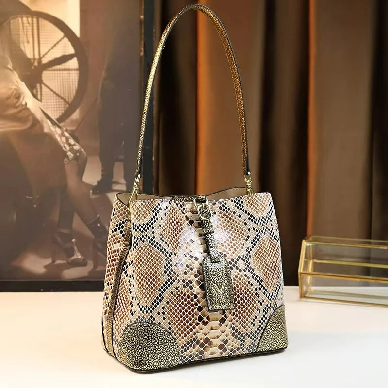 Barrel-Shaped Shoulder Bag, Animal-Print PU - product photo 3