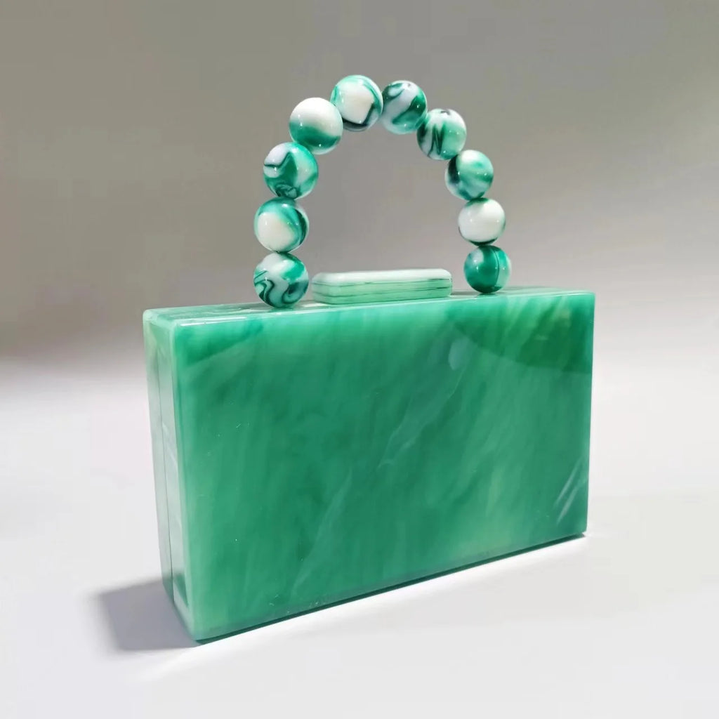Pearlescent Beaded Dinner Bag, Acrylic Evening Purse - product photo 6