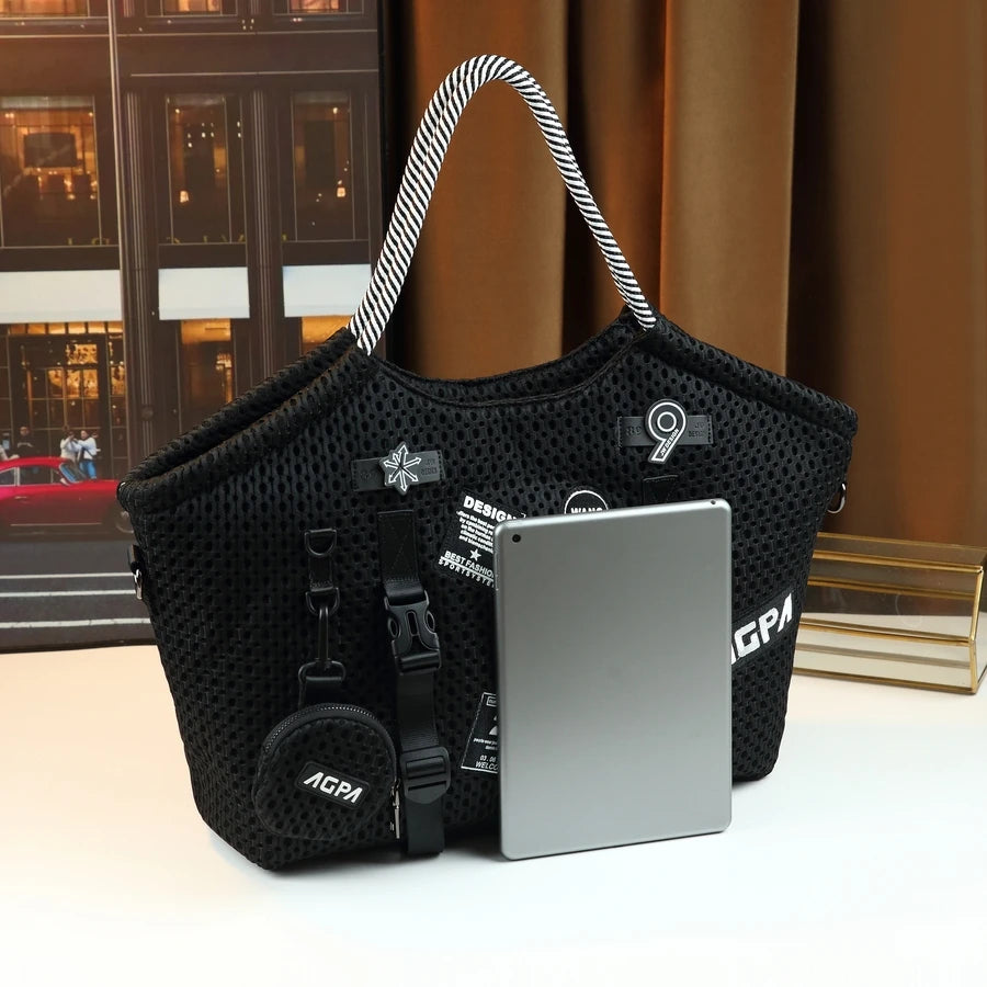 Mesh Bucket Bag with Cartoon Graphic, Travel Tote - product photo 3