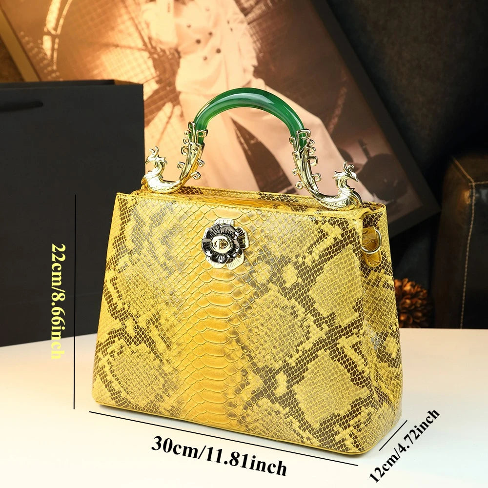 Snakeskin Genuine Leather Bag with Jade Handle - product photo 6