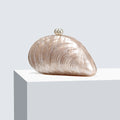 Shell Clutch with Acrylic Chain Strap, Pearl Detail - product photo 1