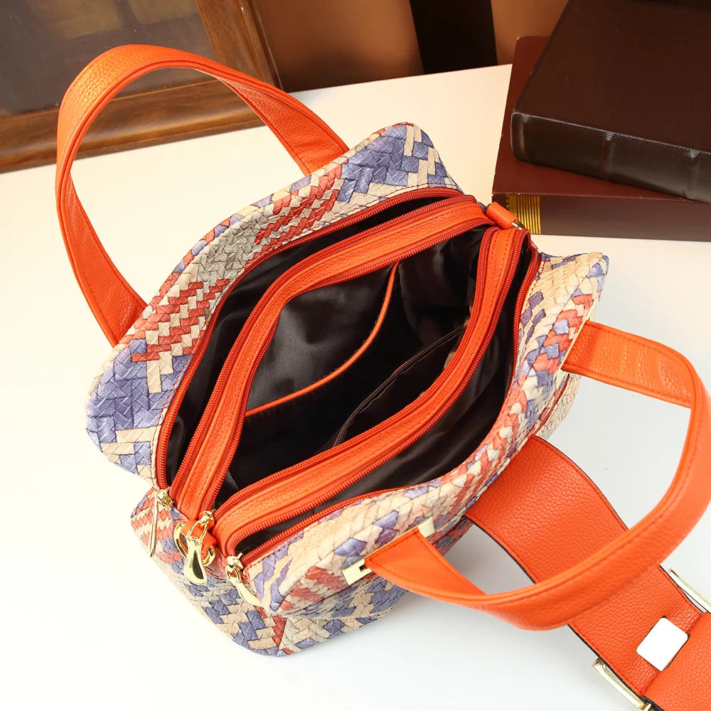 Woven Plaid Boston Bag, Top-Handle Satchel - product photo 5