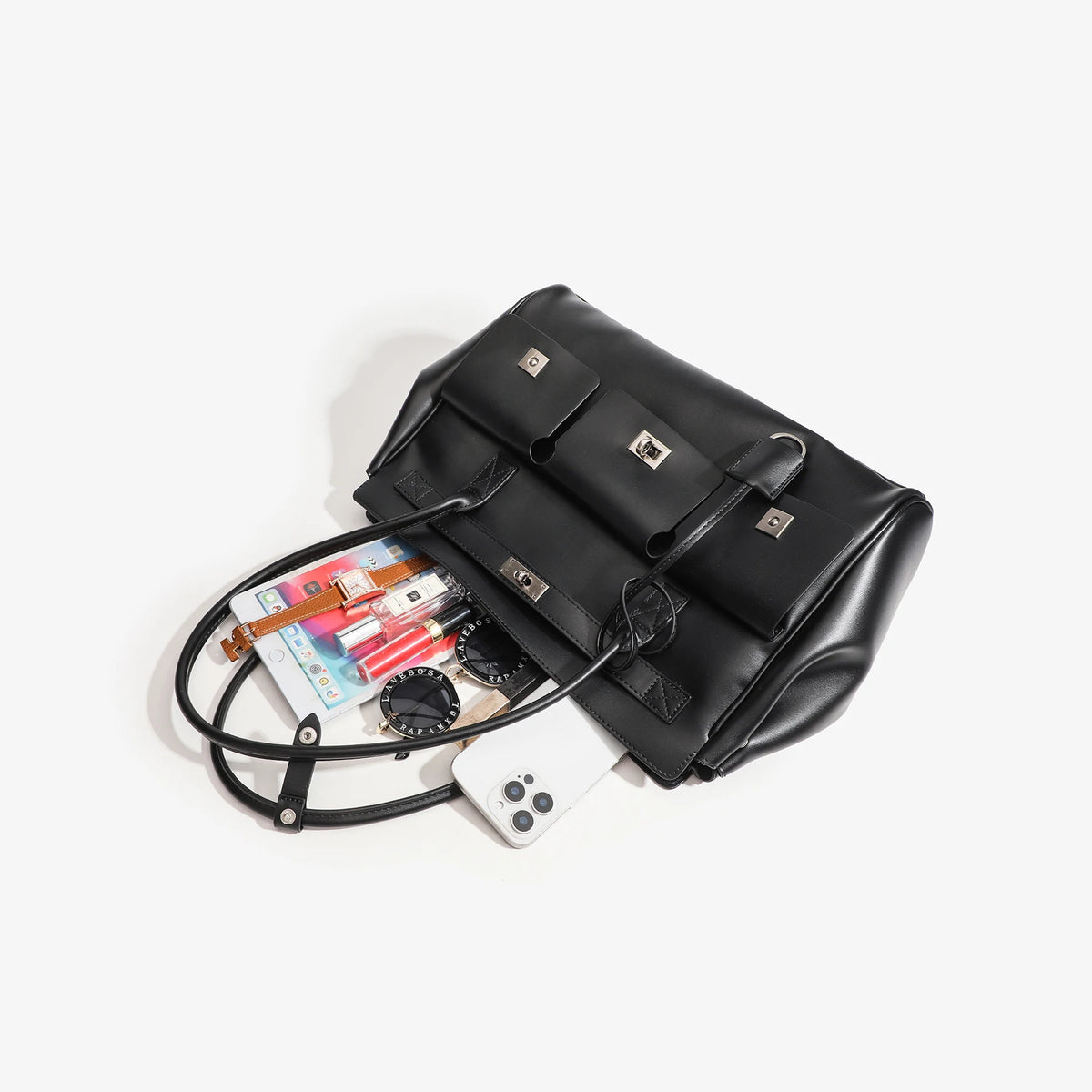 Punk Biker Tote Bag, Multi-Pocket Zip Shoulder Bag - product photo 6