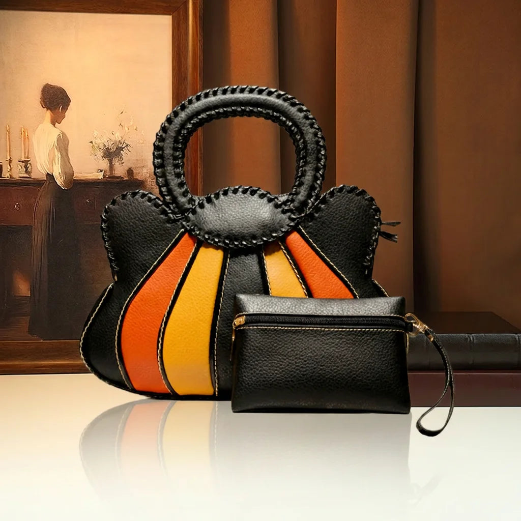 Fan-Shaped Patchwork Handbag with Braided Handle - product photo 1