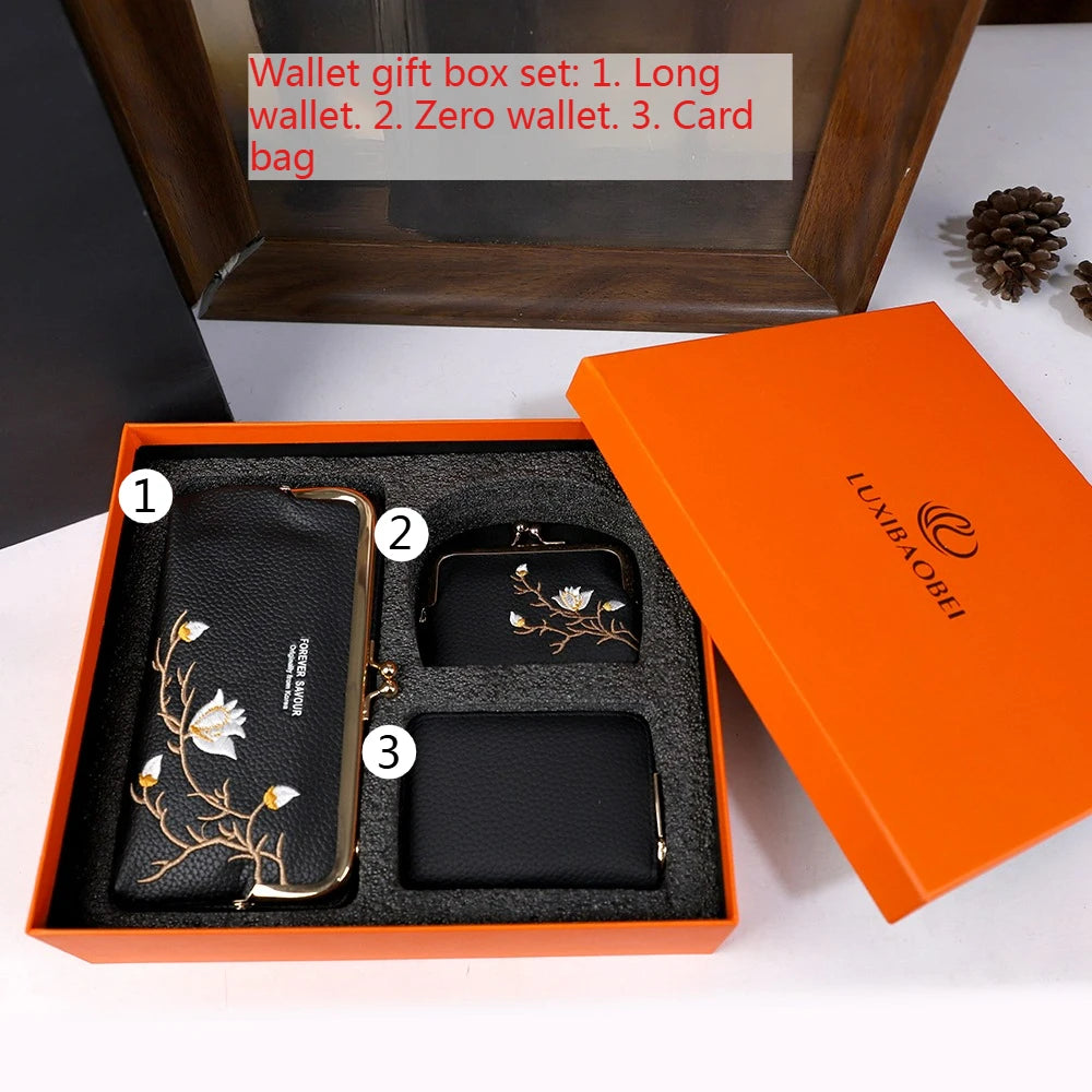 Embroidered Wallet Gift Set, Long Wallet & Card Holder - product photo 1