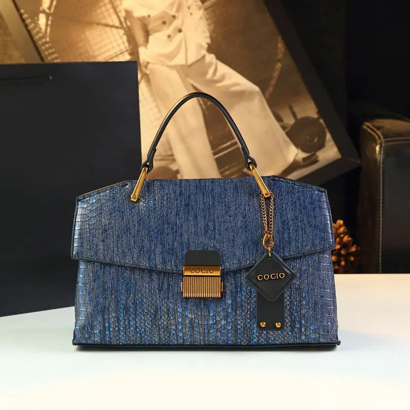 Serpentine-Print Satchel, Retro Blue Shoulder Bag - product photo 2