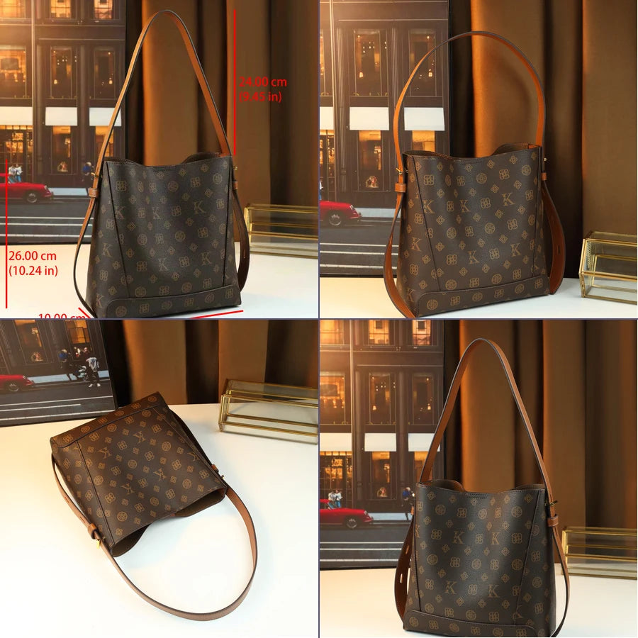 Monogram-Pattern Underarm Bag, Vintage PU Satchel - product photo 6
