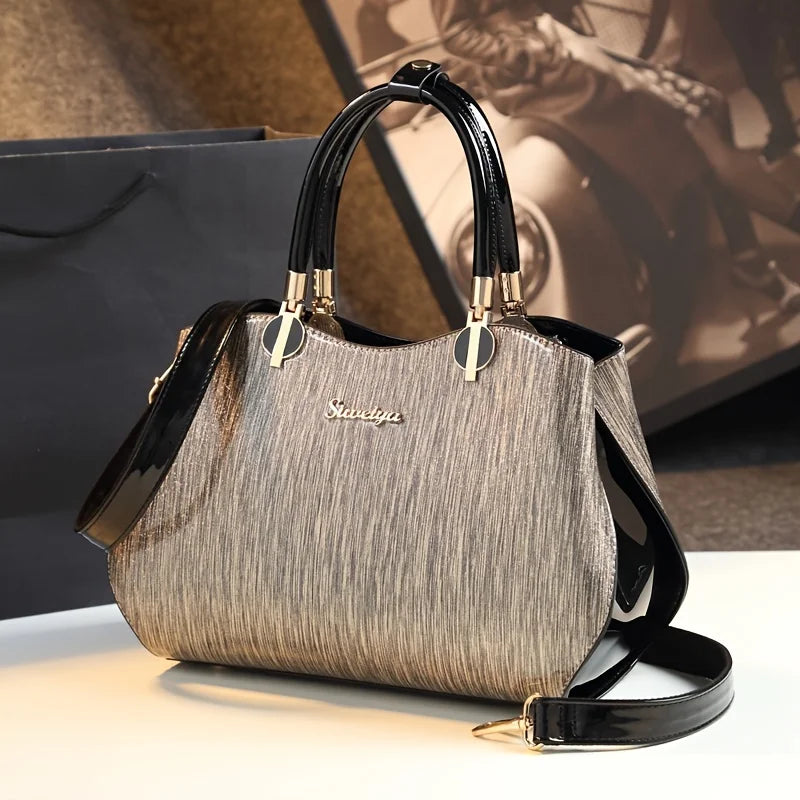 Silver Satchel Bag, Solid-Colour Crossbody Purse - product photo 1