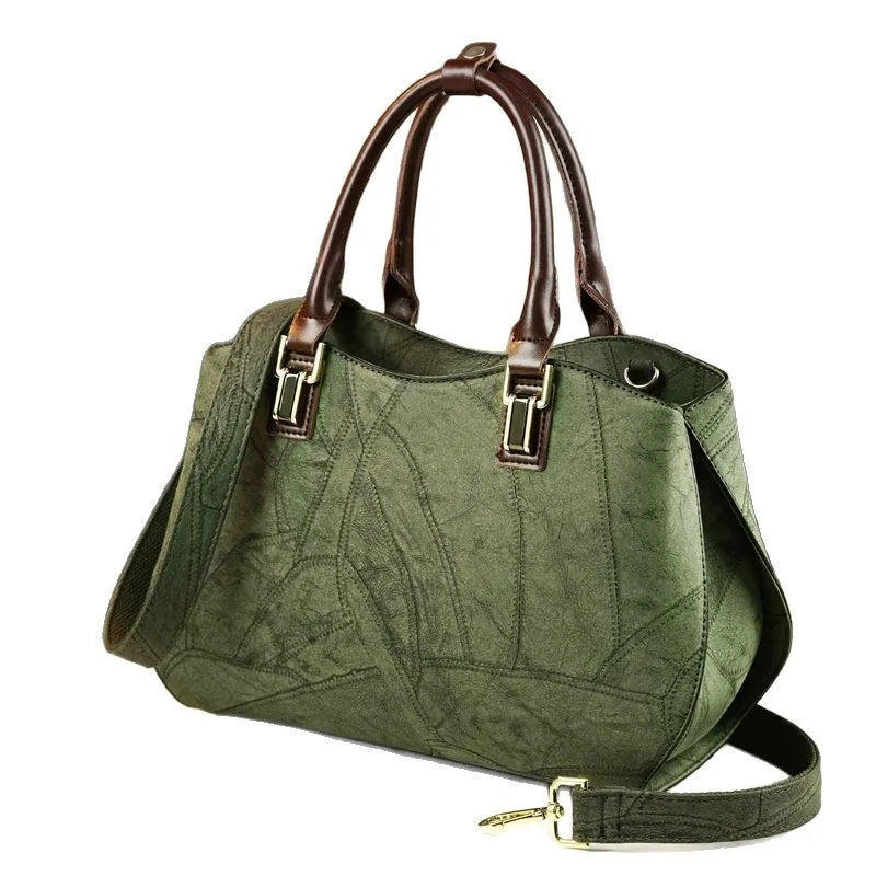 Distressed PU Patchwork Tote, Textured Shoulder Bag - product photo 4