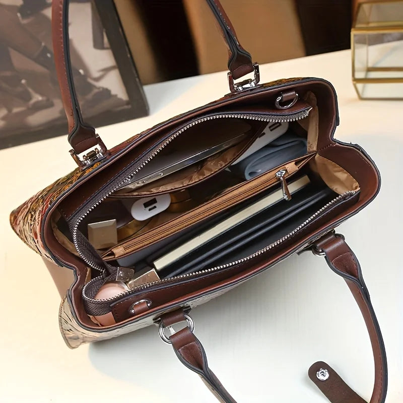 Landscape Print Top-Handle Satchel, PU Handbag - product photo 5