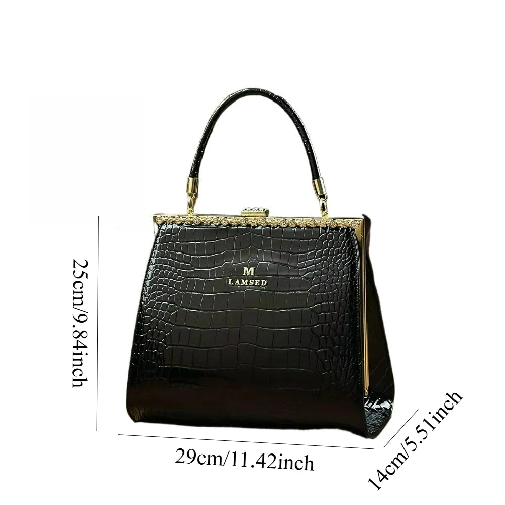 Croc-Pattern Tote with Stone Detail, Casual Shoulder Bag - product photo 3
