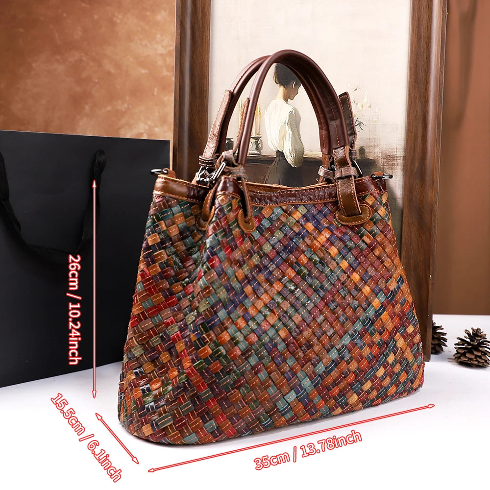 Woven Retro Tote Bag, Large PU Shoulder Bag - product photo 2
