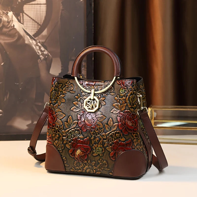 Landscape-Print Bucket Bag, Retro Crossbody Tote - product photo 2