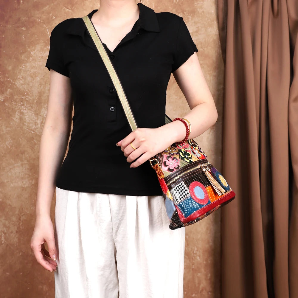 Geometric Genuine Leather Crossbody Bag with Tassel - product photo 5