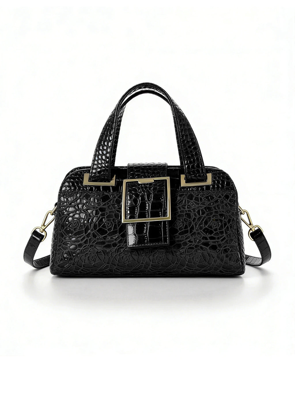 Croc-Embossed Floral Tote, Gold-Buckle Shoulder Bag - product photo 2